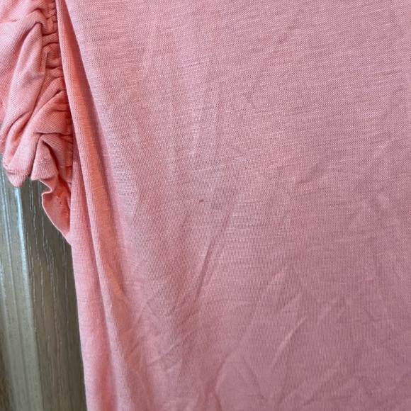 By Anthropologie Coral Pink Ruffle Flutter-Sleeve Tee Small - Picture 9 of 9